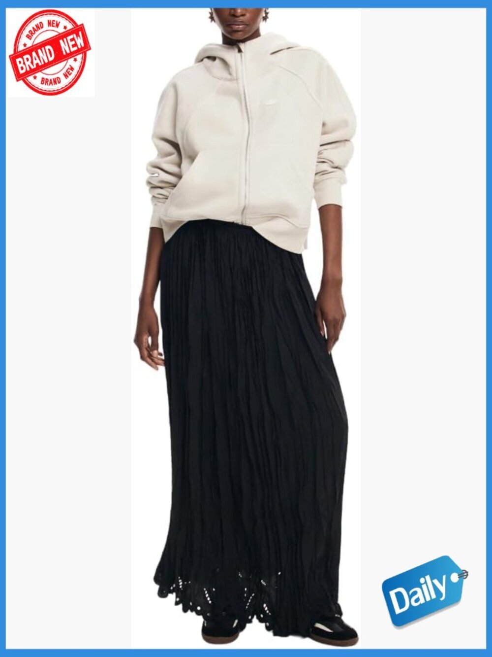 Knee-Length Woven Skirt with Zip Closure